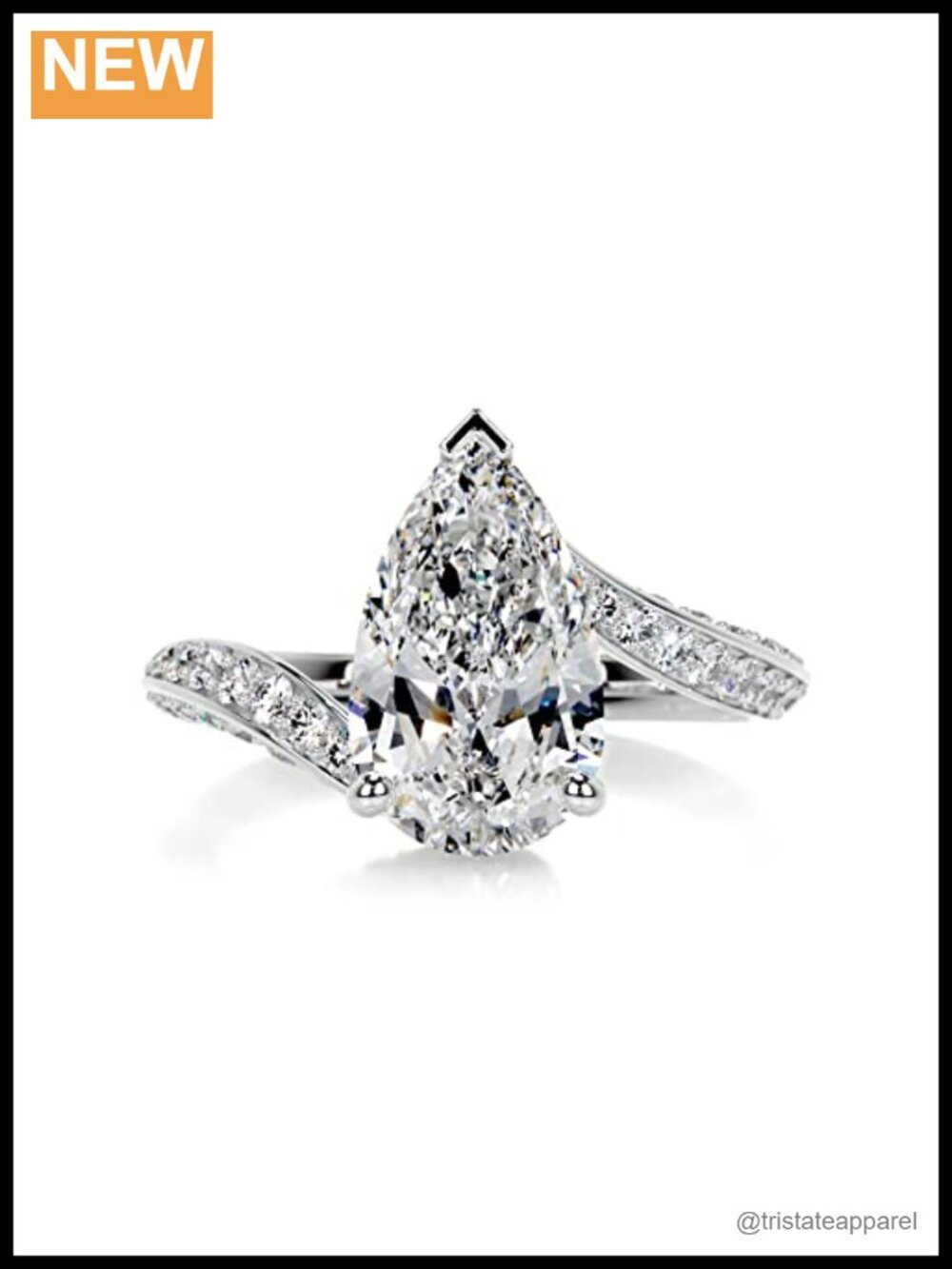 Pear Cut Moissanite Engagement Ring S925 Sterling Silver 2 Carat